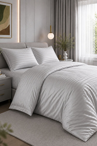 Loyal Home Double Cotton - Satin 210 Tc (83 Thread) Striped Duvet Cover Set L...