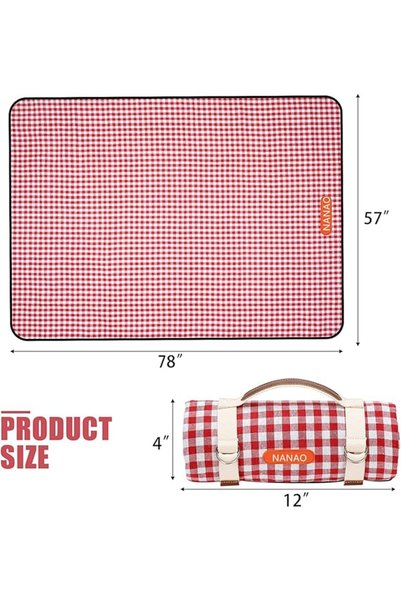 GENERAL Nanao Waterproof Picnic Blanket, Portable Beach Blanket with Carrying Strap for Outdoor Camping, Large, Foldable