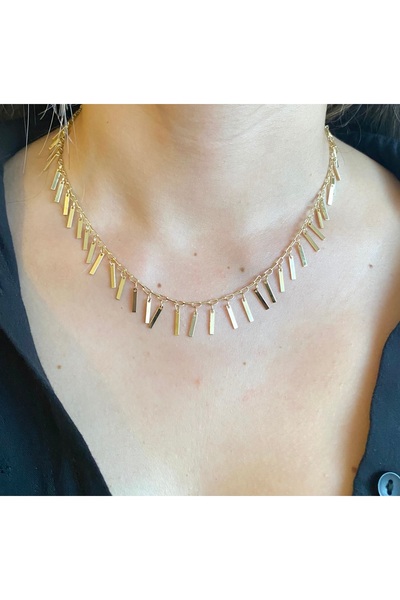 milayk Vertical Sequin Pendant Gold Necklace
