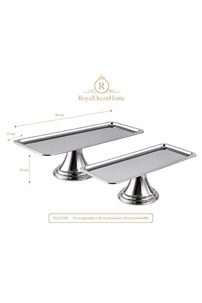 RoyalDecorHome Luxury 2-Piece Rectangular Silver-Legged Cake, Pastry, Cookie, Dessert, Treat, Dowry Presentation and Serving Stand