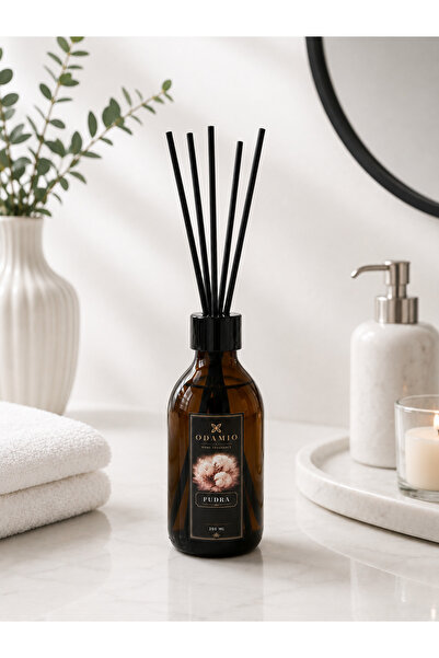 odamio 200 ml Amber Cam Şişe Pudra Aromalı Bambu Çubuklu Oda Kokusu - Siyah K...
