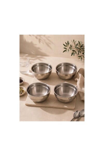 Ufak Tefek Şeyler 4 Pcs Double Walled Stainless Steel Bowl Set 11 cm Heat Insulated Cold and Warm Keeping Ice Cream Bowl Appetizer Bowl