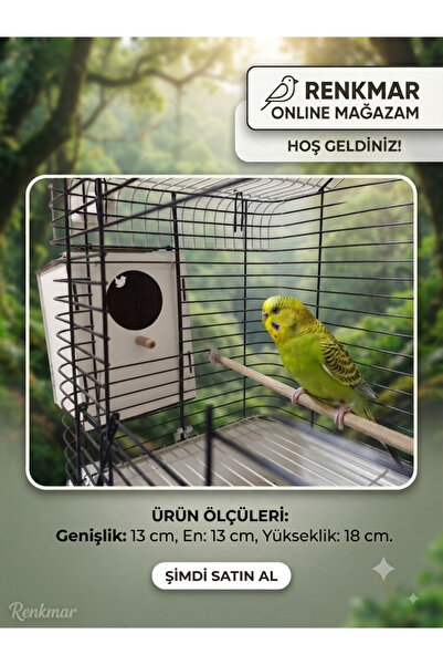renkmar Wooden Bird Nest Cage Parakeet Nest White 13X13X18 cm Bird Bowl