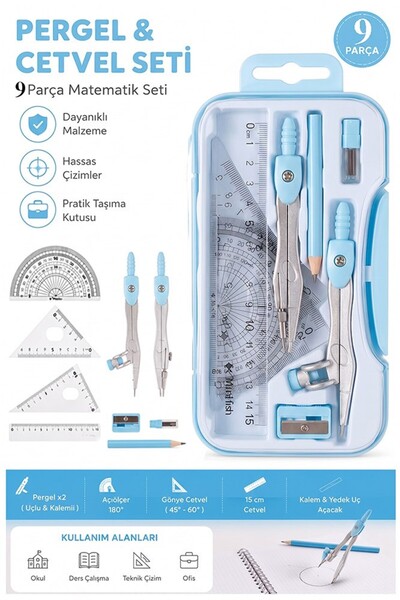 Artlantis Metal Pergel Seti 9 Parça 1 Paket 9121 Profesyonel Pergel Çizim Pro...