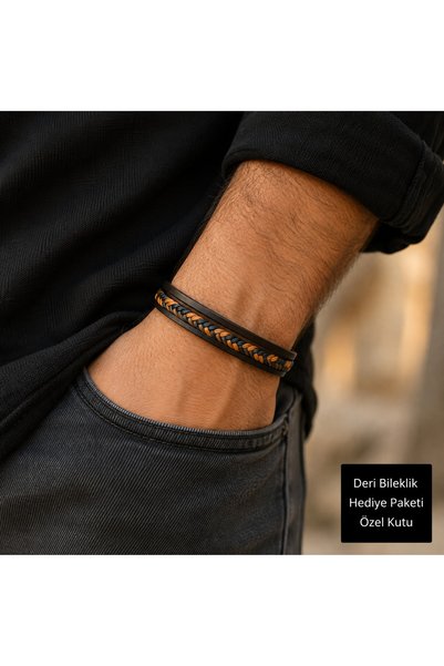 HER ŞEY NOTA www.herseynota.com Kuzey Knitted Leather Men's Bracelet – Black ...