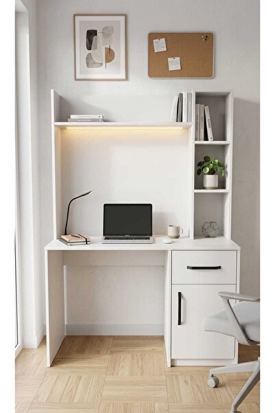 TR D'ARTE LED Aydınlatmalı Modern Kitaplıklı ve Çekmeceli Çalışma Masası
