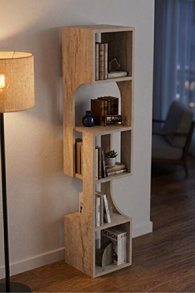 Bezos Kitaplık Ahşap Dekoratif Raf 5 Katlı Modern Çok Amaçlı Kitaplık Salon O...