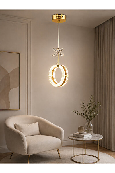 KKG ELEKTRİK Yüzük Tekli Gold Ledli Modern 3 Renk Led Avize