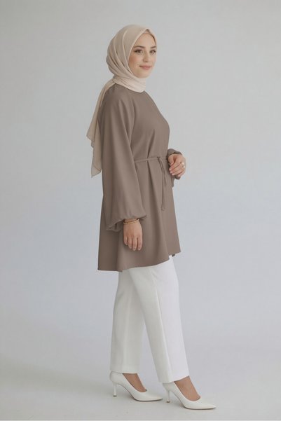 Shiron Sportswear&Company Cămașă cu mâneci bufante și legături la talie, din modal Tencel