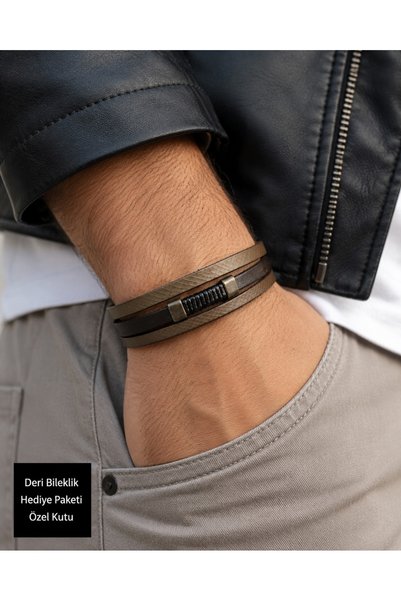 HER ŞEY NOTA www.herseynota.com فاليريو نوير - سوار جلدي متعدد الطبقات للرجال...