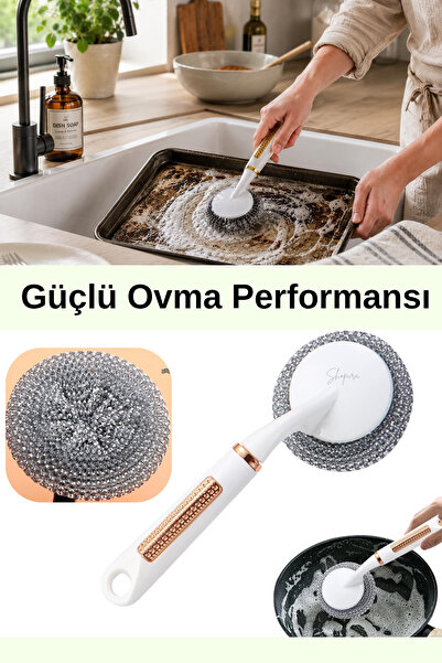 Shopura Scrubbing Wire with Handle Dishwashing Wire Metal Ball Pot Pan Cleaning