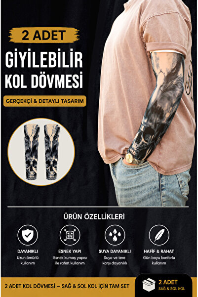SWANKYSOCKS Giyilebilir Kurukafa ve Kartal Kol Dövmesi 3D Baskılı Tattoo - 2 ...