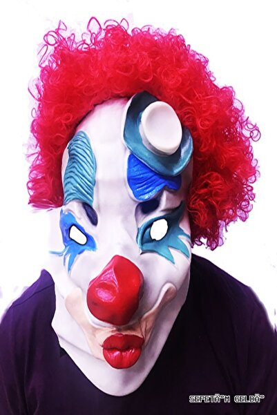 ZERO LAND Spt-Gld Red Color Clown Latex with Afro Bonus Wig (233902) Meat Mask