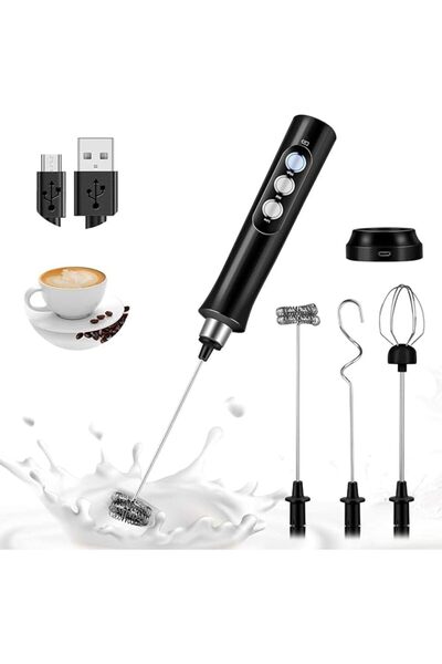 GENERAL صانع رغوة حليب كهربائي محمول باليد قابل لإعادة الشحن بمنفذ USB و3 سرع...
