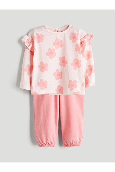 LC Waikiki Floral Printed Ruffle Baby Girl Blouse and Leggings 2-Piece Set