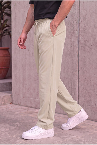 ASHEY Erkek Bej Paraşüt Baggy Pantolon Bol Kesim Bel Lastikli Nefes Alabilen ...