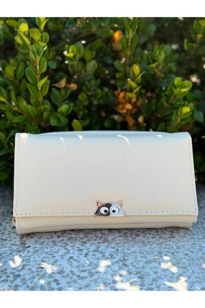 Kadın Mini Kedi Detaylı Basic Kağıt Para Bozuk Para ve Kartlık Bölmeli Cüzdan 9 x 16 CM