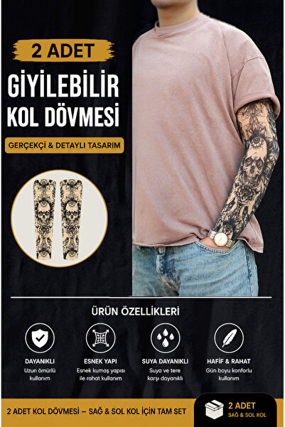 SWANKYSOCKS Giyilebilir Desenli Kol Dövmesi 3D Baskılı Tattoo - 2 ADET