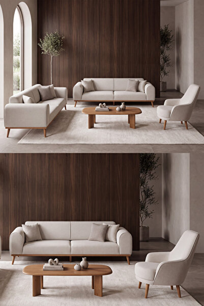 İYENA HOME LİVİNG Candyy 3+3+1 Keten Koltuk Takımı Sırt Mekanizmalı Yataklı