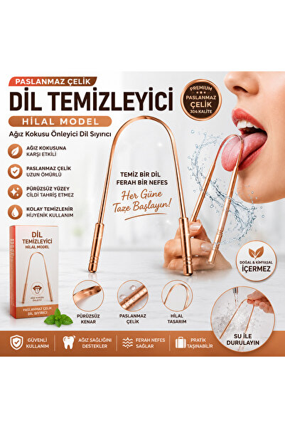 Ufak Tefek Şeyler Paslanmaz Çelik Dil Temizleyici Bakır Rengi Hilal Model Ağı...