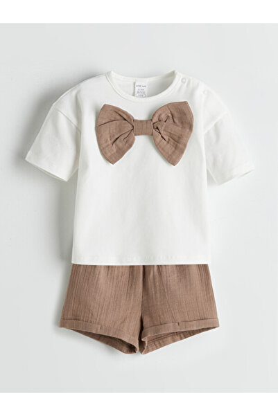 LC Waikiki Baby Girl T-Shirt and Shorts with Ribbon Detail 2-Piece