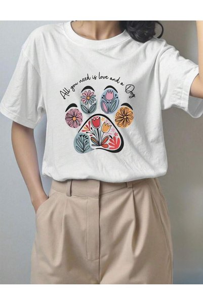Oceanwear Pawed Dog Love Printed Short Sleeve White Tshirt