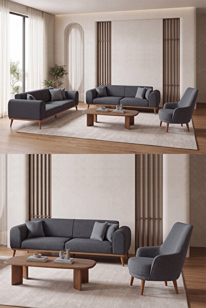 İYENA HOME LİVİNG Candyy 3+3+1 Keten Koltuk Takımı Sırt Mekanizmalı Yataklı
