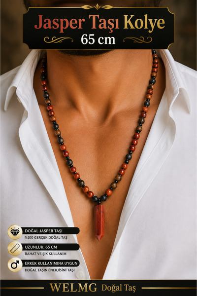 welmg Jasper Stone Necklace 65 cm Bohemian Necklace