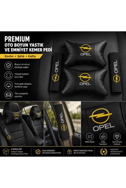 Smart Garage Opel Deri Yastık ve Kemer Pedi Oto Boyun Yastığı Güvenli Sürüş D...