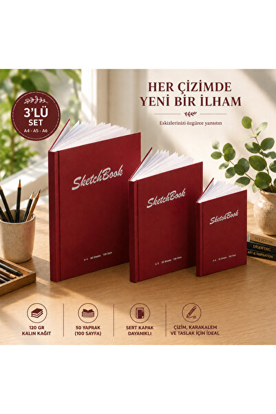 Pagos Yayınları 3’lü Eskiz Defteri Seti A4 A5 A6 – 120 Gr 50 Yaprak Sert Kapa...