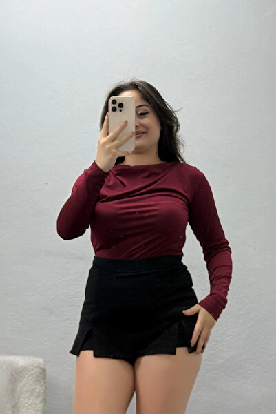 BELENDİR Women's Degaje Collar Sandy Blouse Burgundy