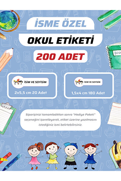 İsme Özel Çizgi Film Karakterli Okul Etiketi Seti 200 Adet - Kız Çocuk İsimli Kalem Defter Sticker Seti