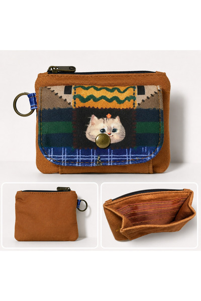 Street Bag Cat Patterned Multi-Pocket Wallet Daily Travel Easy to Use Portabl...