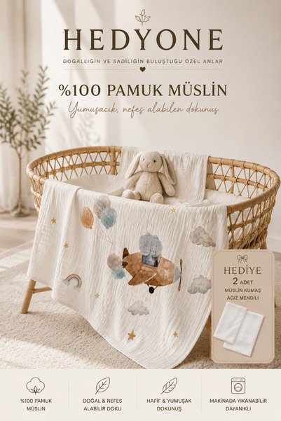 HEDYONE Washed 100% Cotton Muslin Baby Blanket Multi-Purpose Cover 120X120 cm