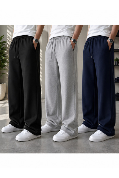 BRACCİX Pantaloni de trening pentru bărbați, cu picior larg, 3 piese, negru, ...