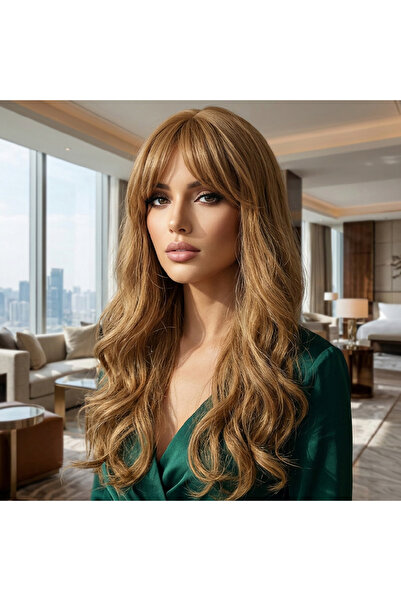 Generic Brand Daalı Perçemli Fiber Sen Wig / Golden Caramel Auburn