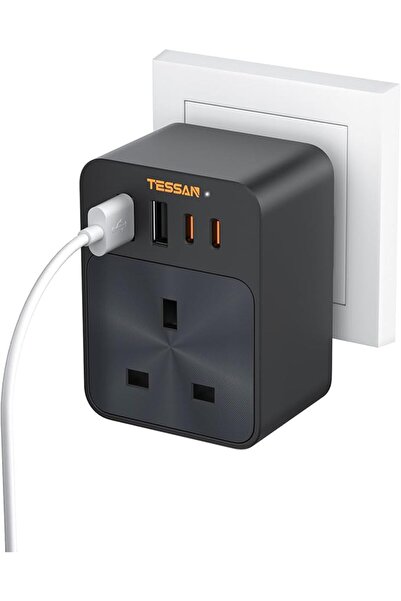 GENERAL تيسان مقبس تمديد شاحن سريع USB C بقدرة 30 واط، محول متعدد المقابس مع ...