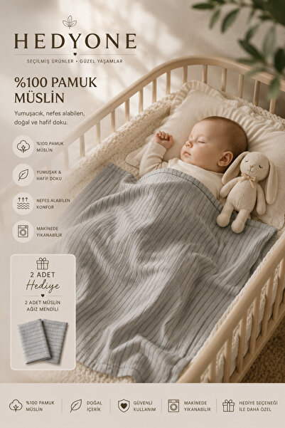 HEDYONE Washed 100% Cotton Muslin Baby Blanket Multi-Purpose Cover 120X120 cm