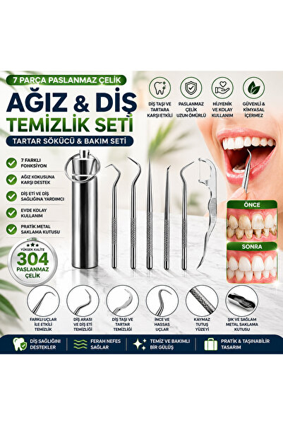 Ufak Tefek Şeyler 7 Pieces Stainless Steel Oral Dental Tartar Remover Cleanin...