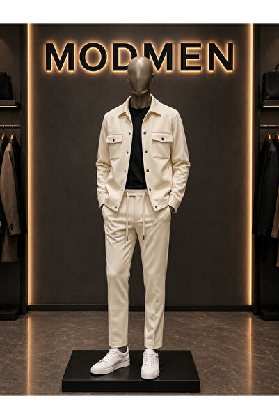 MODMEN Men's Diagonel Fabric Lined Seasonal Thin Jacket & Jogger Pants Top an...