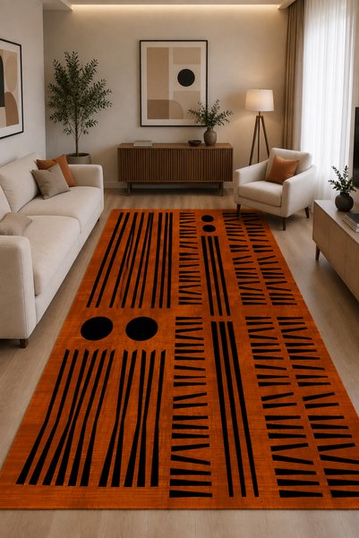 SionFabric Dijital Baskı Linea Geometrik Desenli Modern Halı Yıkanabilir Kaym...