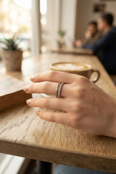 shopwave Silver Color Chain and Zircon Stone Model Women's Ring