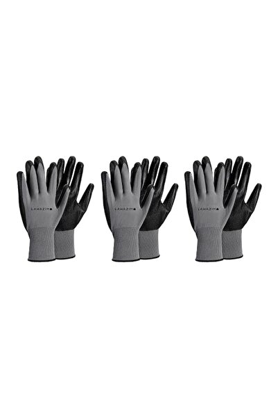 Lawazim Cotton Working Gloves -3 Pairs Gray- Protective Non-Slip Rubber Grip ...