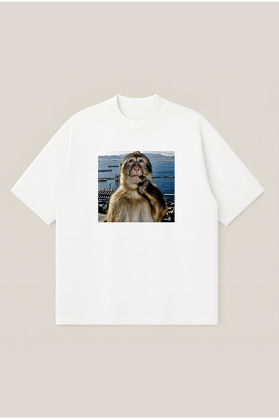 Moon Dancer Thinking Monkey Printed Oversize Boxy Cut Unisex 100% Cotton Tshi...