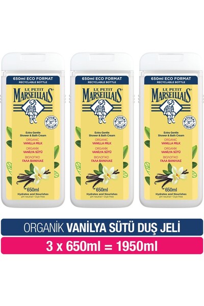 Le Petit Marseillais Vanilya Sütü Duş Jeli 3'lü Paket 650 ml Biyolojik Olarak...
