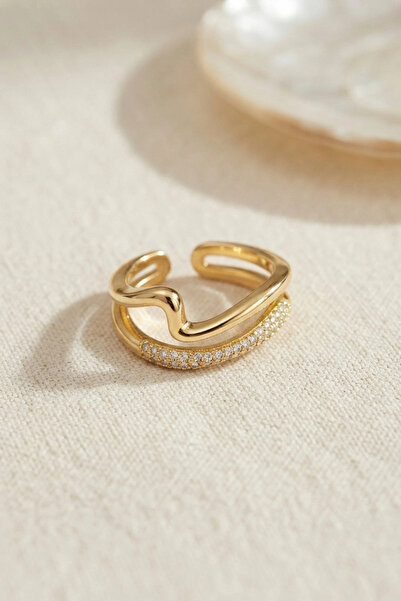 shopwave Gold Color Wavy and Zircon Stone Model Women's Ring