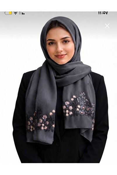 Veil Designer Gray Double-Sided Veil with Rose Branches and Japanese Tassels,...