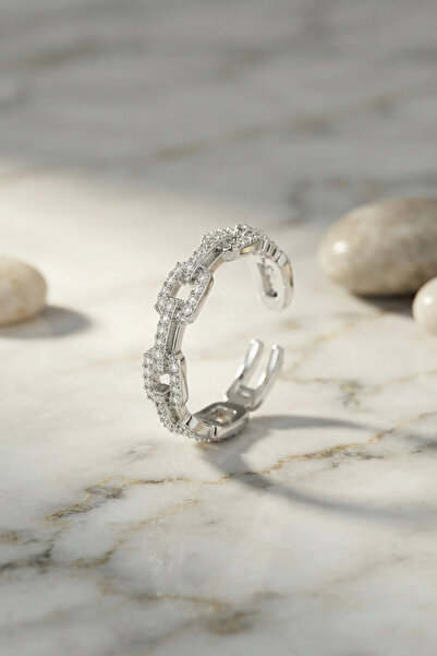 shopwave Silver Color Zircon Stone Chain Model Women's Ring