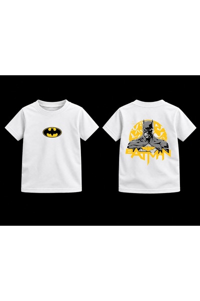HESCO Batman Logo and Back Graphic Printed White Kids' T-Shirt