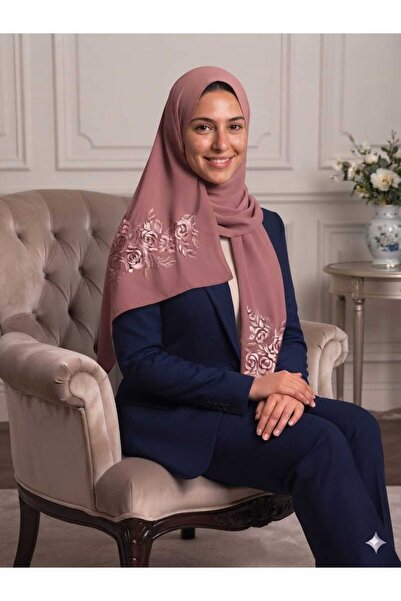 Veil Designer طرحه بوال بنطريز الورد الجوري علي الطرفين قماش ياباني 190*60